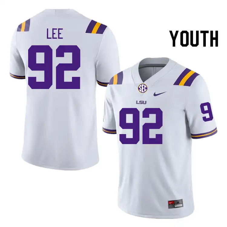 Youth LSU Tigers Jalen Lee #92 White NCAA Football Jersey